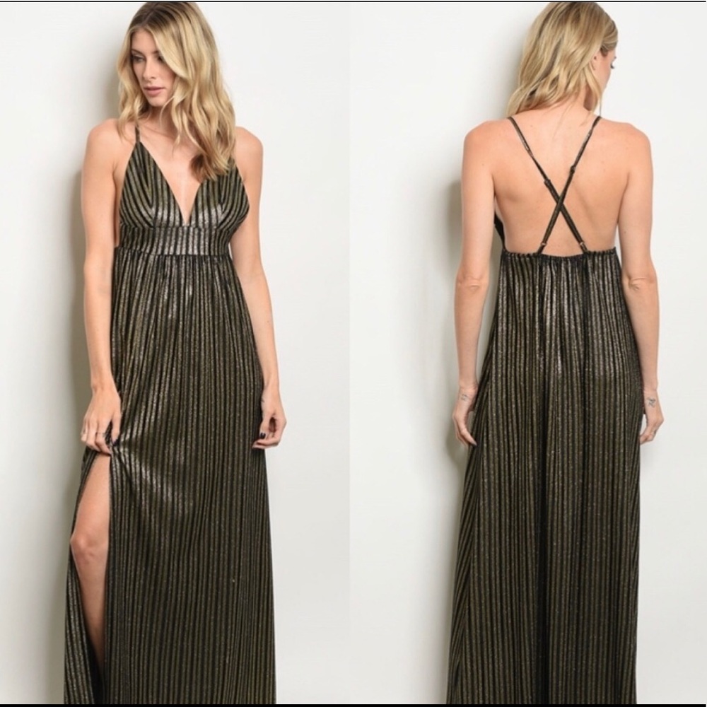 ⭐️ Glam metallic V-neck Striped Dress